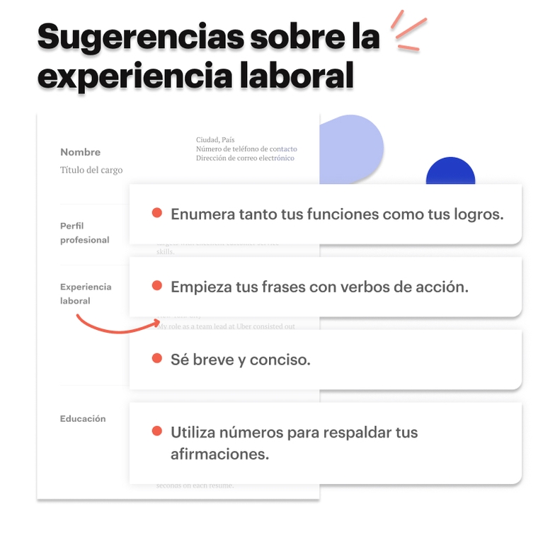 Sugerencias sobre la experiencia laboral Sugerencias sobre la experiencia laboral