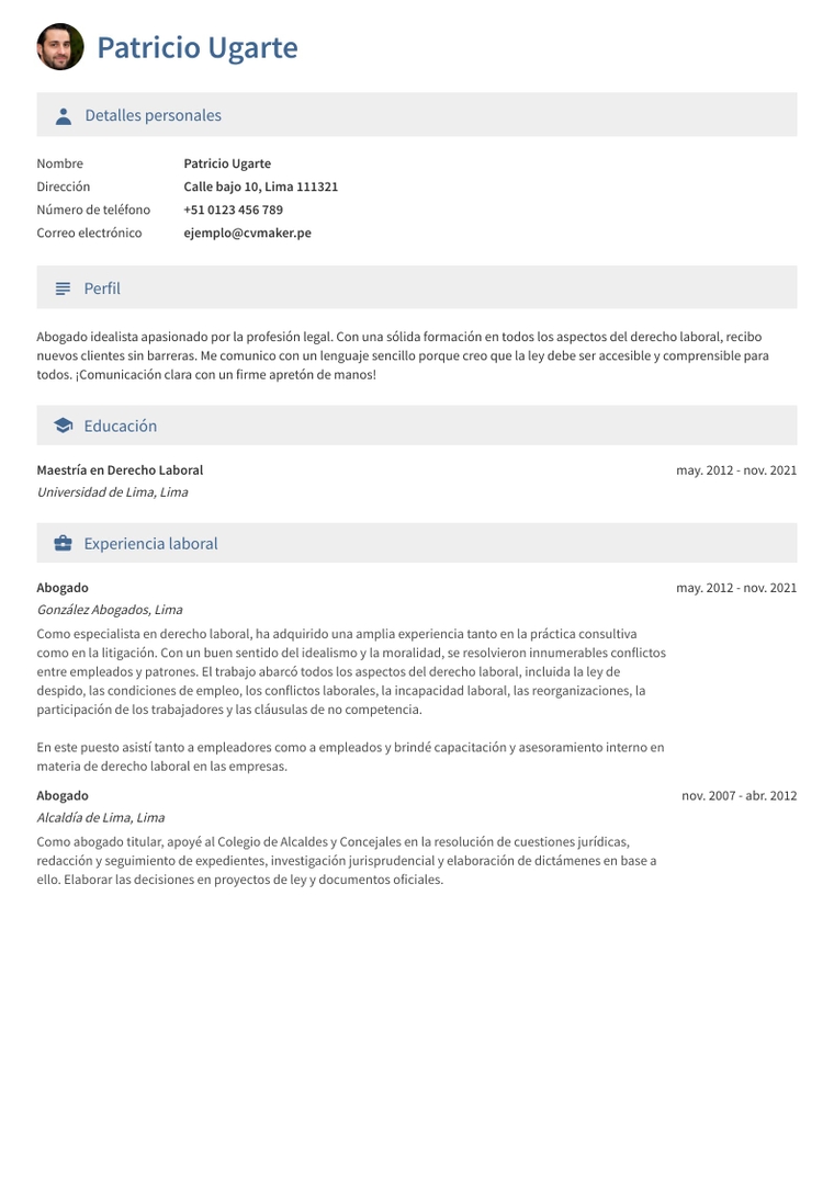 Ejemplo de CV - Abogado Ejemplo de CV - Abogado